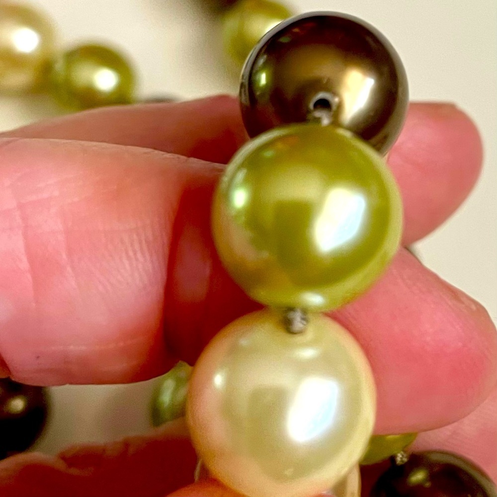 Heidi Daus Elegant Faux Pearl Necklace with Brown, Cream, and Green Beads - Picture 12 of 13